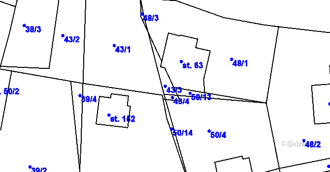 Parcela st. 43/3 v KÚ Dolní Hbity, Katastrální mapa