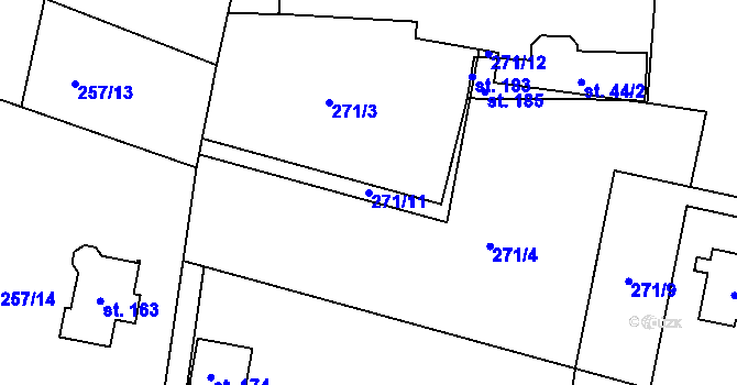 Parcela st. 271/11 v KÚ Dolní Hbity, Katastrální mapa