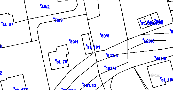 Parcela st. 191 v KÚ Dolní Hbity, Katastrální mapa