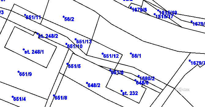 Parcela st. 651/12 v KÚ Dolní Heřmanice v Čechách, Katastrální mapa