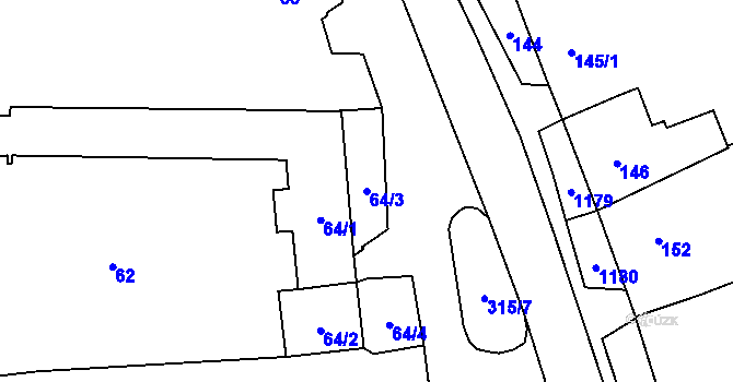 Parcela st. 64/3 v KÚ Dolní Heřmanice, Katastrální mapa