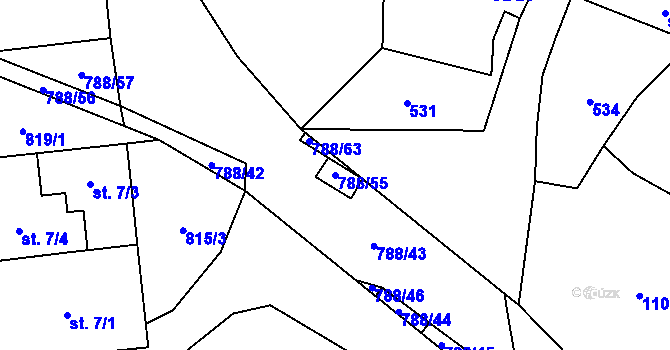 Parcela st. 788/55 v KÚ Dolní Hořice, Katastrální mapa