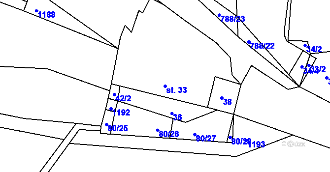 Parcela st. 33 v KÚ Dolní Hořice, Katastrální mapa