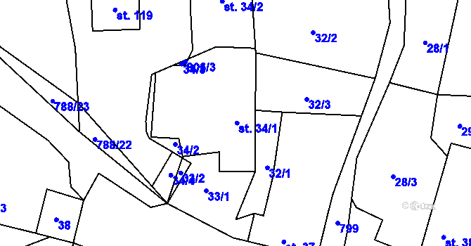 Parcela st. 34 v KÚ Dolní Hořice, Katastrální mapa
