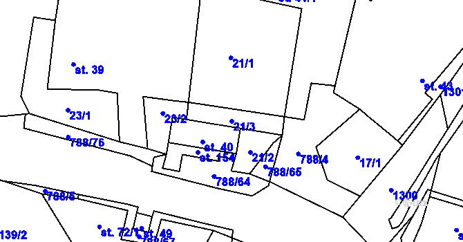 Parcela st. 21/3 v KÚ Dolní Hořice, Katastrální mapa