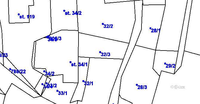 Parcela st. 32/3 v KÚ Dolní Hořice, Katastrální mapa