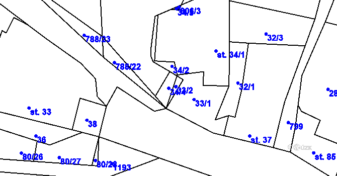 Parcela st. 34/4 v KÚ Dolní Hořice, Katastrální mapa