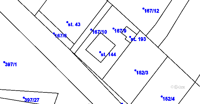 Parcela st. 144 v KÚ Dolní Hradiště, Katastrální mapa