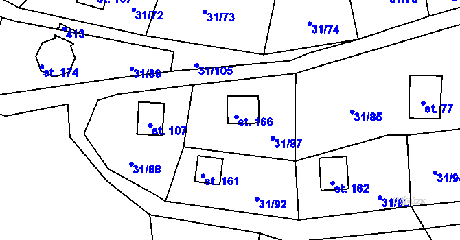 Parcela st. 166 v KÚ Dolní Hradiště, Katastrální mapa