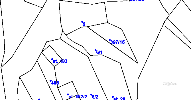 Parcela st. 6/1 v KÚ Dolní Hradiště, Katastrální mapa