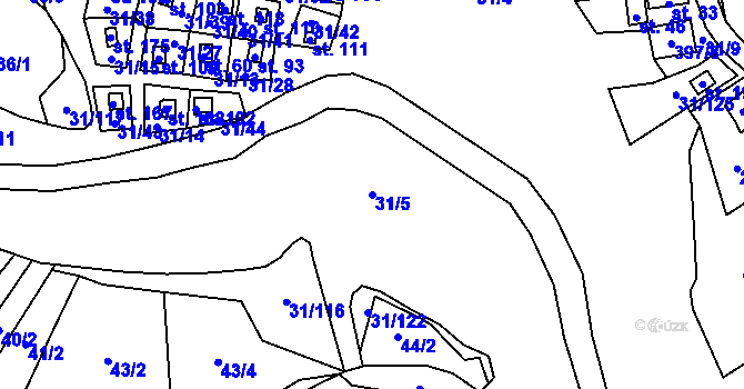 Parcela st. 31/5 v KÚ Dolní Hradiště, Katastrální mapa