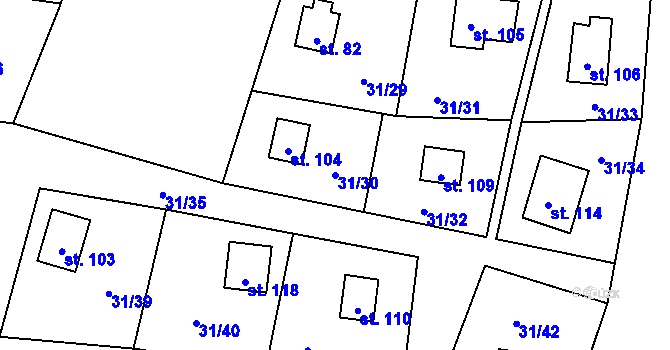 Parcela st. 31/30 v KÚ Dolní Hradiště, Katastrální mapa