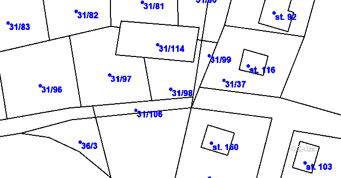 Parcela st. 31/98 v KÚ Dolní Hradiště, Katastrální mapa
