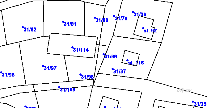 Parcela st. 31/99 v KÚ Dolní Hradiště, Katastrální mapa