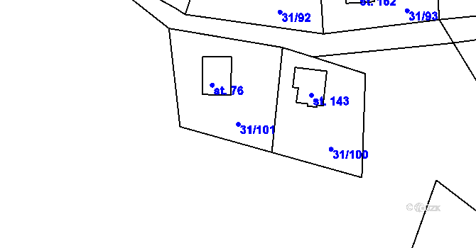 Parcela st. 31/101 v KÚ Dolní Hradiště, Katastrální mapa