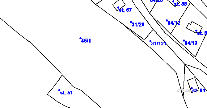 Parcela st. 45/1 v KÚ Dolní Hradiště, Katastrální mapa
