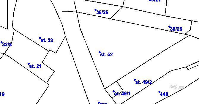 Parcela st. 52 v KÚ Dolní Chvatliny, Katastrální mapa