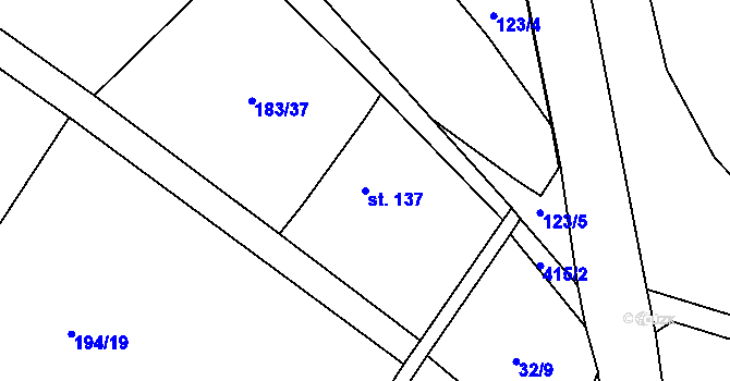 Parcela st. 137 v KÚ Dolní Chvatliny, Katastrální mapa