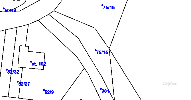 Parcela st. 75/15 v KÚ Dolní Chvatliny, Katastrální mapa