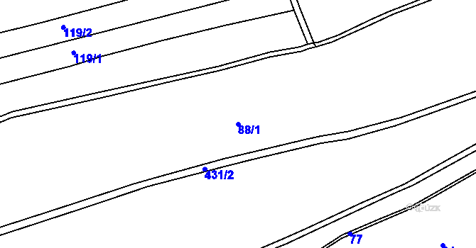 Parcela st. 88/1 v KÚ Dolní Chvatliny, Katastrální mapa