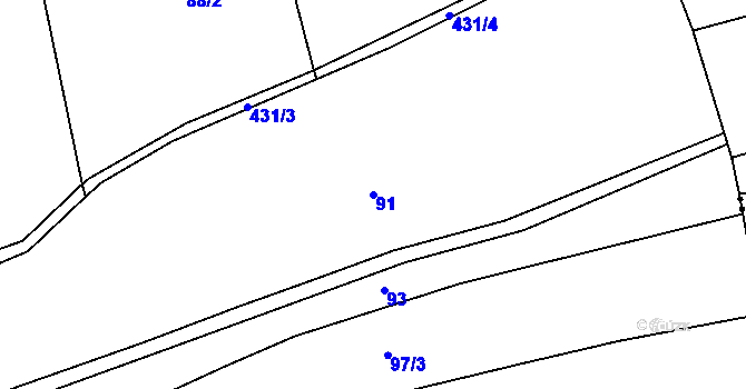 Parcela st. 91 v KÚ Dolní Chvatliny, Katastrální mapa