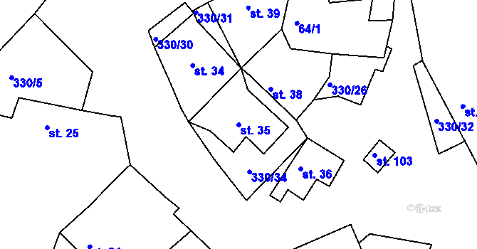Parcela st. 35 v KÚ Polní Voděrady, Katastrální mapa