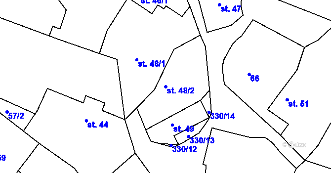 Parcela st. 48/2 v KÚ Polní Voděrady, Katastrální mapa