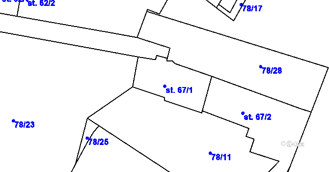 Parcela st. 67/1 v KÚ Polní Voděrady, Katastrální mapa