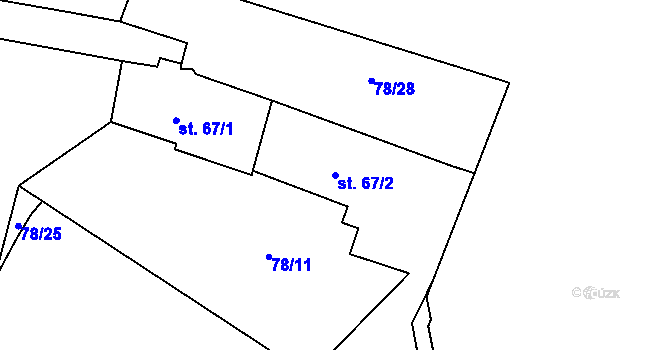 Parcela st. 67/2 v KÚ Polní Voděrady, Katastrální mapa