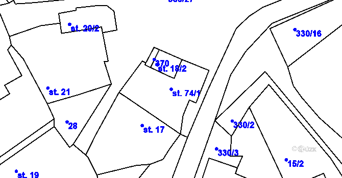Parcela st. 74/1 v KÚ Polní Voděrady, Katastrální mapa