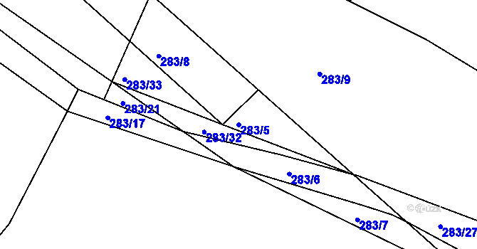 Parcela st. 283/5 v KÚ Polní Voděrady, Katastrální mapa