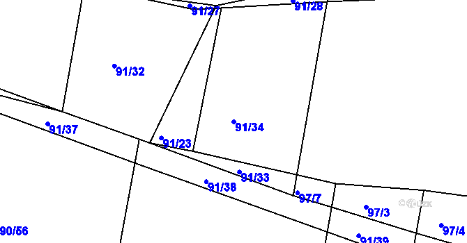 Parcela st. 91/34 v KÚ Polní Voděrady, Katastrální mapa