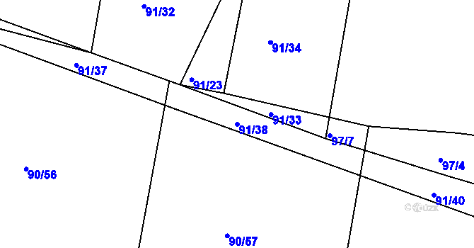 Parcela st. 91/38 v KÚ Polní Voděrady, Katastrální mapa