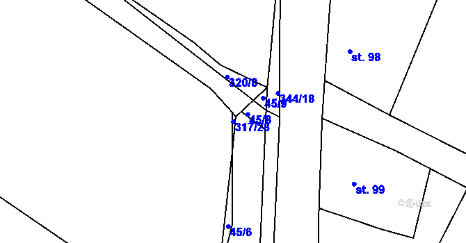 Parcela st. 317/28 v KÚ Polní Voděrady, Katastrální mapa