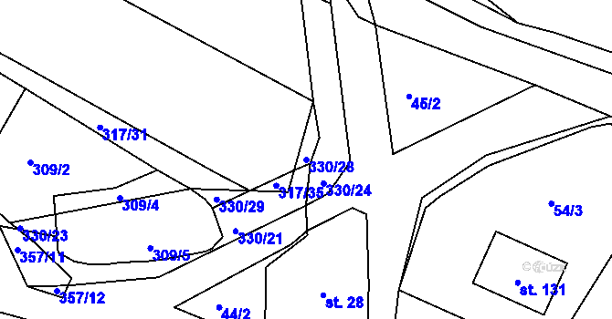 Parcela st. 330/28 v KÚ Polní Voděrady, Katastrální mapa