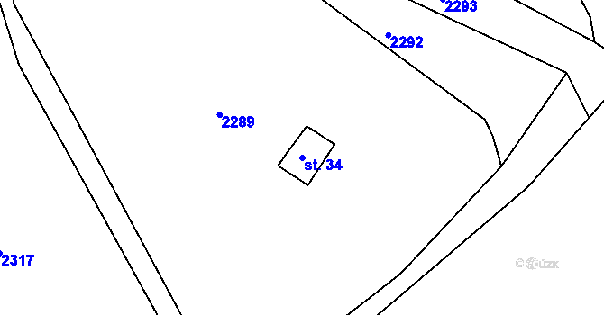 Parcela st. 34 v KÚ Dolní Jablonná, Katastrální mapa