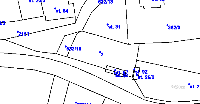Parcela st. 2 v KÚ Dolní Jablonná, Katastrální mapa