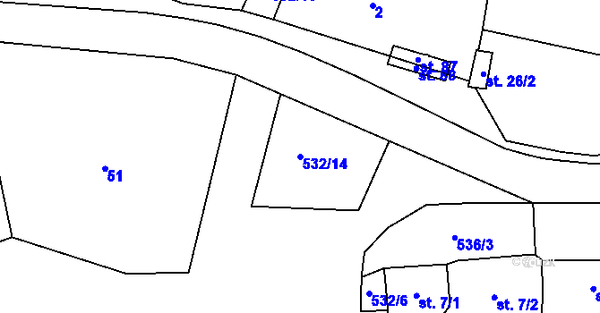 Parcela st. 532/14 v KÚ Dolní Jablonná, Katastrální mapa