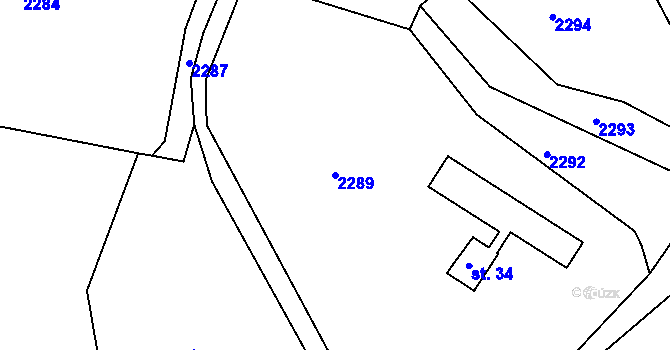 Parcela st. 2289 v KÚ Dolní Jablonná, Katastrální mapa