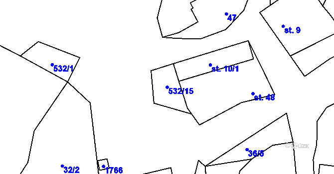 Parcela st. 532/15 v KÚ Dolní Jablonná, Katastrální mapa