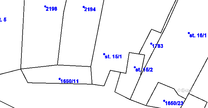 Parcela st. 15/1 v KÚ Dolní Jadruž, Katastrální mapa