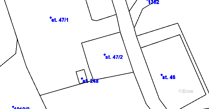 Parcela st. 47/2 v KÚ Dolní Kalná, Katastrální mapa