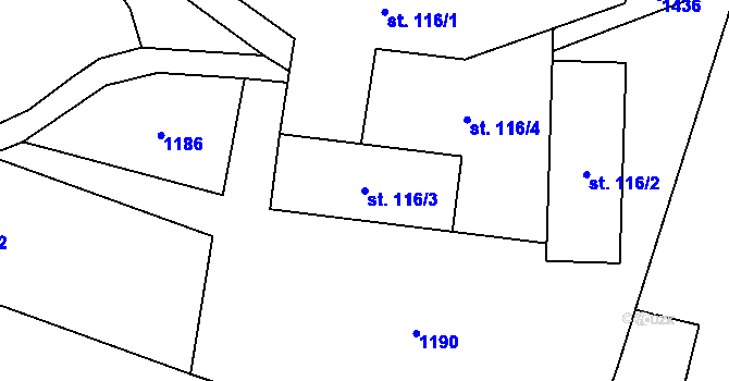 Parcela st. 116/3 v KÚ Dolní Kalná, Katastrální mapa