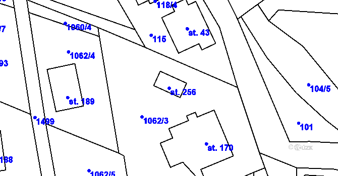 Parcela st. 256 v KÚ Dolní Kalná, Katastrální mapa