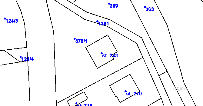 Parcela st. 283 v KÚ Dolní Kalná, Katastrální mapa