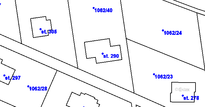 Parcela st. 290 v KÚ Dolní Kalná, Katastrální mapa