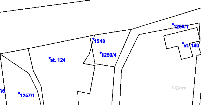 Parcela st. 1259/4 v KÚ Dolní Kalná, Katastrální mapa