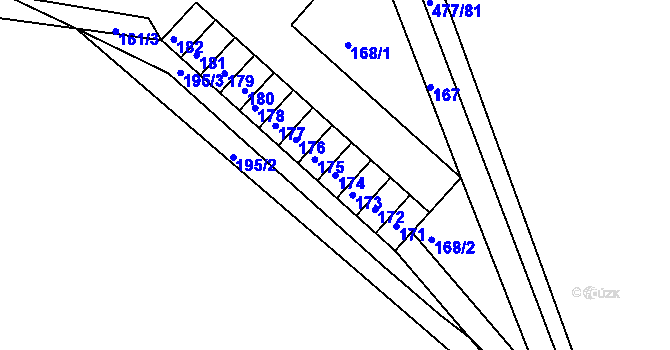 Parcela st. 174 v KÚ Dolní Kounice, Katastrální mapa