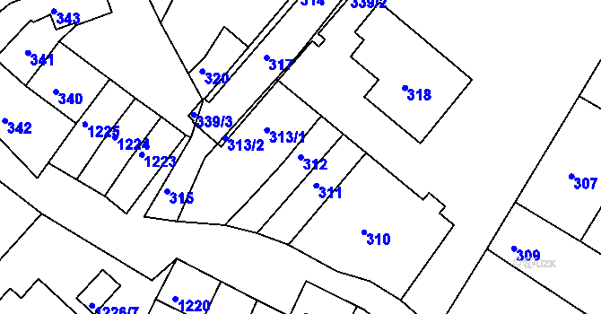 Parcela st. 312 v KÚ Dolní Kounice, Katastrální mapa
