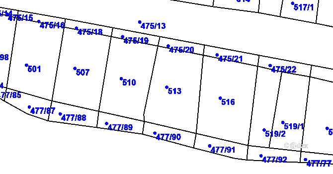Parcela st. 513 v KÚ Dolní Kounice, Katastrální mapa
